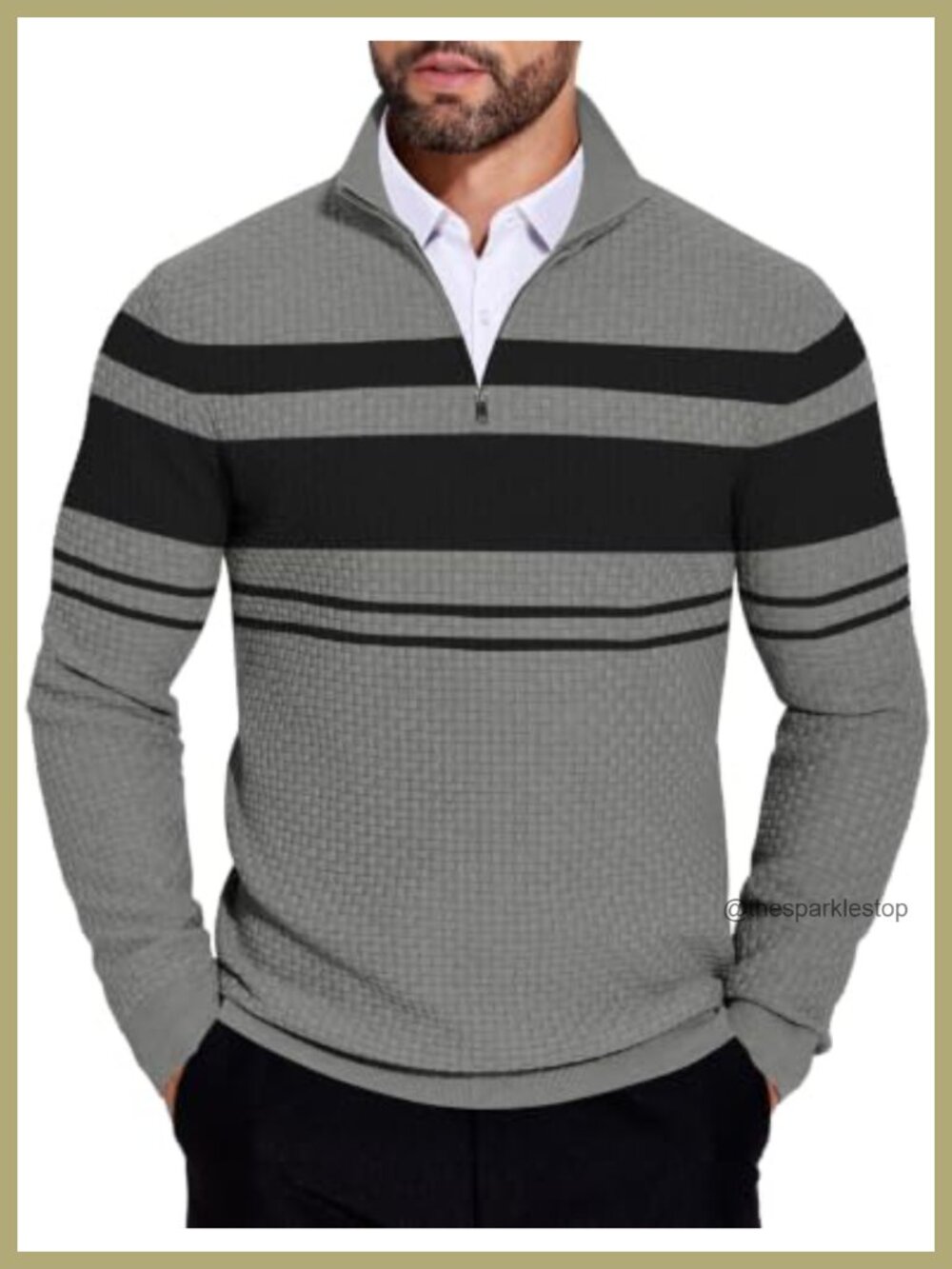 Mens Quarter Zip Sweater Slim Fit Mock Neck Long Sleeve Pullover Knit Winter
